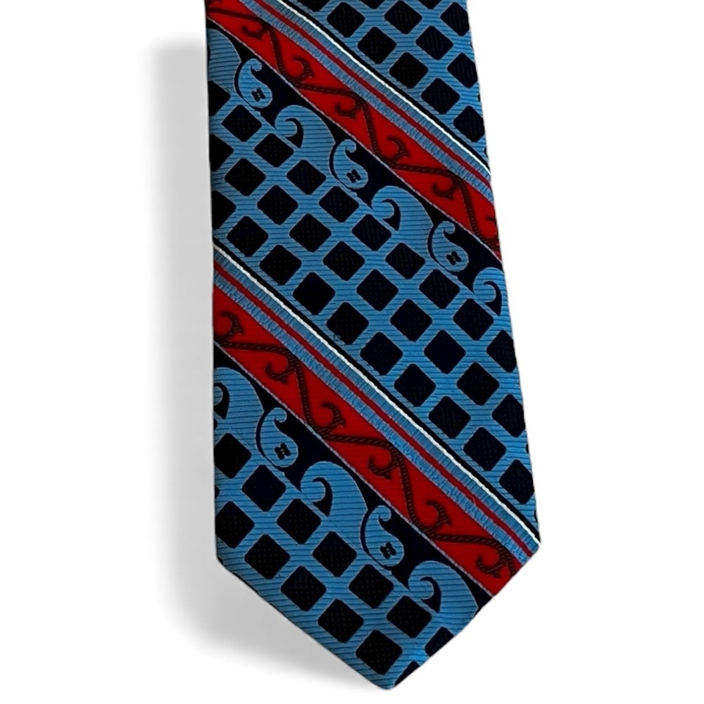 Vintage Principe NY Tie 4.5" Wide Stripe Squares Sanger Harris 70s/80s Red Navy